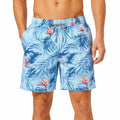 Herren Badeshorts Größe L aus Textil Hellblau mit Tropenmuster und Kordelzug