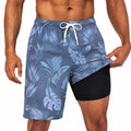 Herren Badeshorts XL aus Textil Blau mit Innenhose und Blattmuster