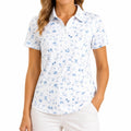 Damen Poloshirt Größe S Weiß Blau Blütenmuster Kurzarm