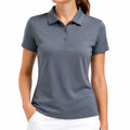 Damen Poloshirt Größe S aus glattem Textil in Graublau mit Kurzarm