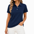 Damen Poloshirt L Dunkelblau Kurzarm mit Knopfleiste