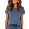 Damen T-Shirt Größe S Textilgewebe Blau Kurzarm Rundhals Freizeit