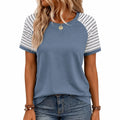Damen T-Shirt Größe L Blau Weiß Gestreifte Raglanärmel Kurzarm Rundhals