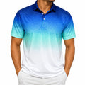 Herren Poloshirt Größe M Blau Türkis Weiß Kurzarm mit Farbverlauf