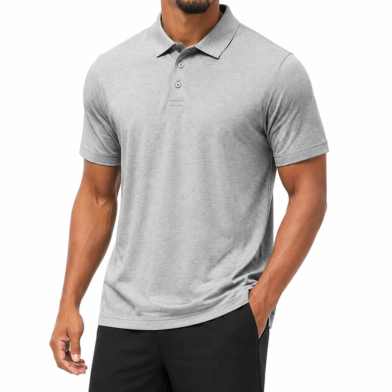Herren Poloshirt Größe M aus Textil in Hellgrau mit Kurzarm