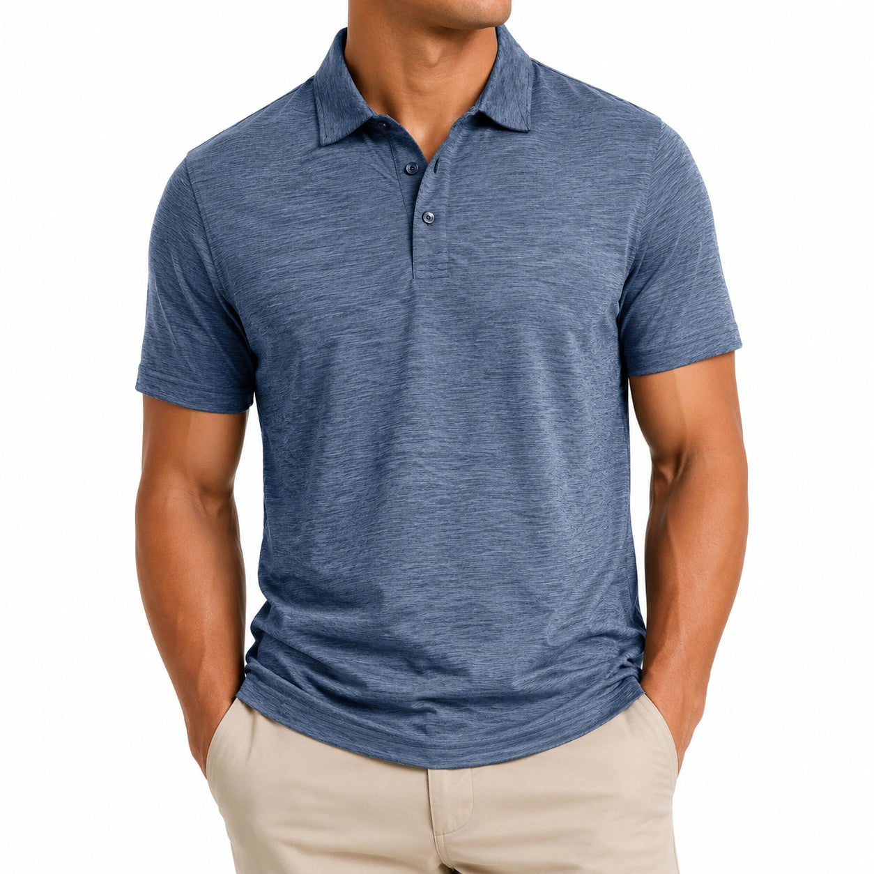 Herren Poloshirt Größe L aus Textil in Blau meliert mit Kurzarm für Freizeit