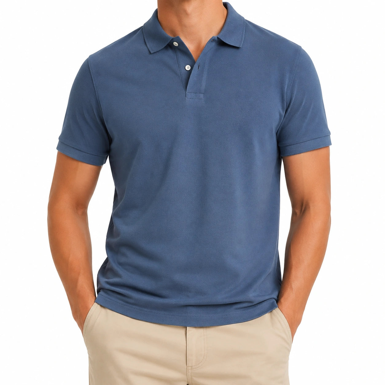 Herren Poloshirt M aus Textil in Blau mit Kurzarm und Knopfleiste