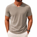 Herren T-Shirt Größe M Taupe V-Ausschnitt Kurzarm Freizeit