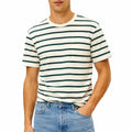 Herren T-Shirt Größe M Cremeweiß Dunkelgrün gestreift mit Brusttasche Regular Fit