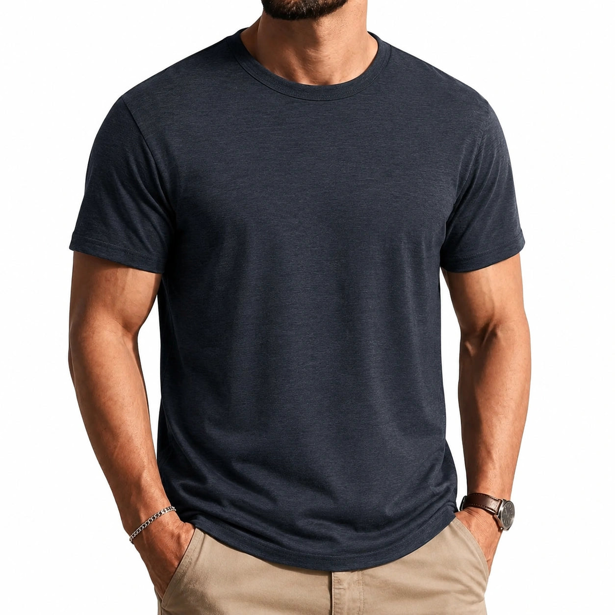 Herren T-Shirt L aus Textil in Dunkelblau mit Rundhalsausschnitt für Alltag