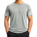 Herren Sport T-Shirt Größe L aus Polyester Grau mit Raglanärmeln