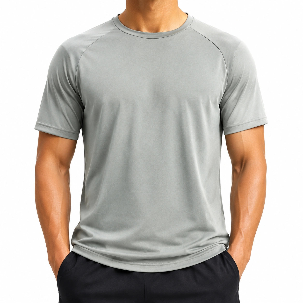 Herren Sport T-Shirt Größe L aus Polyester Grau mit Raglanärmeln