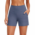 Damen Sportshorts Größe S Blau elastisches Textilgewebe mit hohen Bund und Taschen