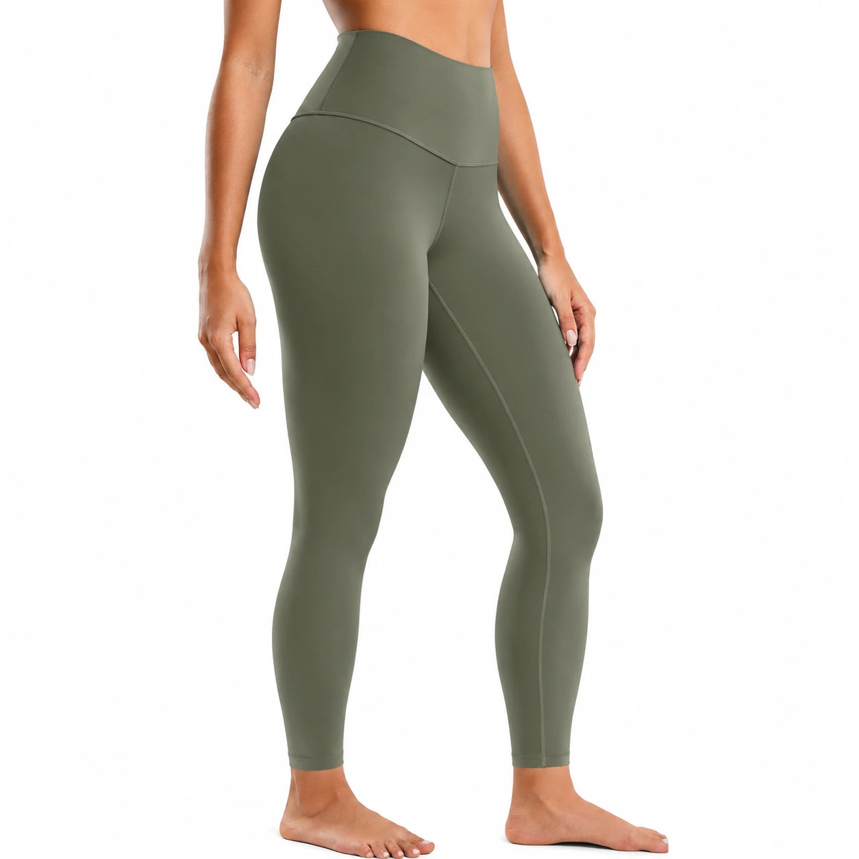 Damen Leggings Größe S aus Elastikstoff Olivgrün High Waist Fitness