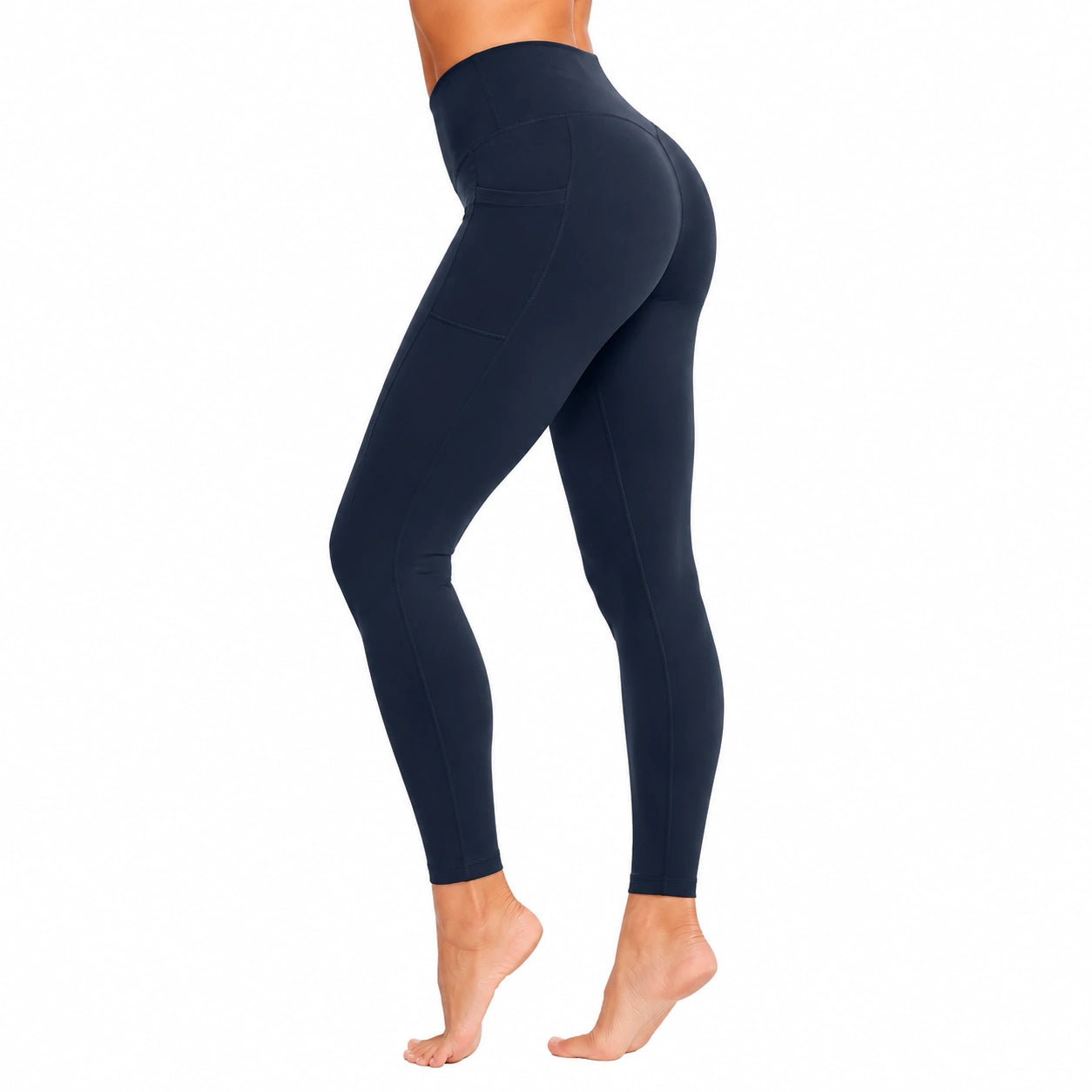 Damen Sportleggings Größe M aus elastischem Textilgewebe in Dunkelblau mit hohem Bund